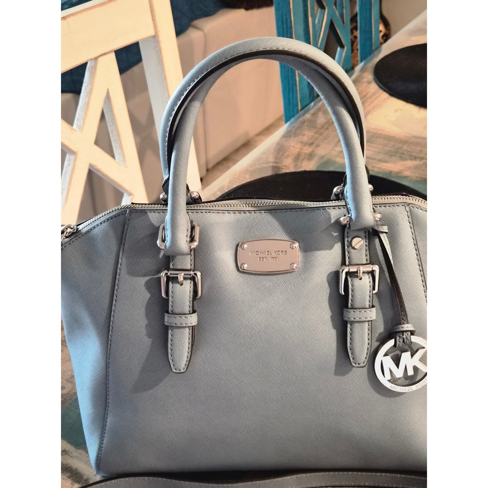 Michael Kors Ciara Medium Satchel Light Blue Saffiano Leather Crossbody Bag
